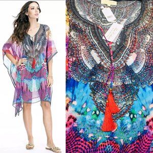 TRUE COLOURS La Moda Swim Suit Cover Up Tunic Blue Lagoon Kaftan Rhinestone OS